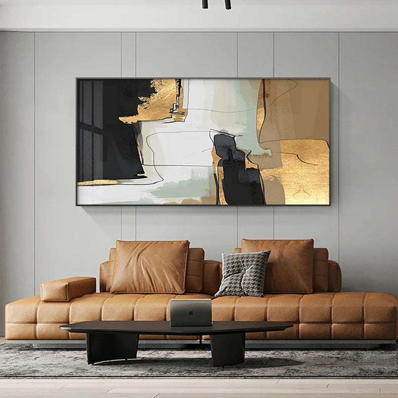 Black Golden Nordic Geomorphic Color Block Wall Art Fine Art Canvas Prints Modern Abstract Picture For Living Room Dining Room Home Office Decor