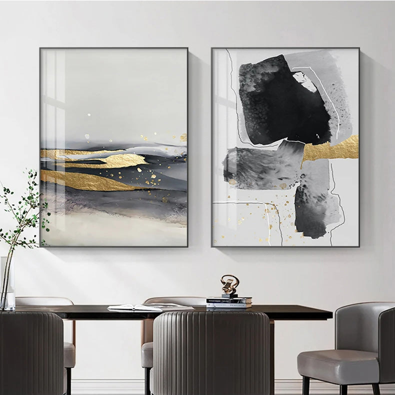 Black Gray Golden Minimalist Wall Art Fine Art Canvas Prints Nordic Abstract Pictures For Luxury Living Room Kitchen Dining Room Entrance Hall Art Decor