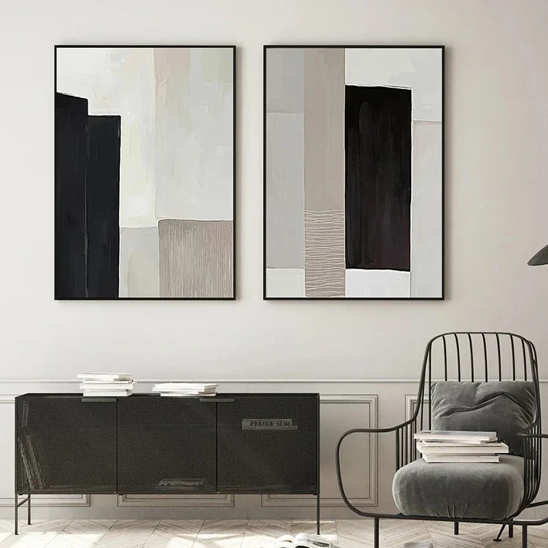 Black Beige Minimalist Abstract Wall Art Fine Art Canvas Prints Pictures For Living Room Bedroom Foyer Art For Contemporary Interiors