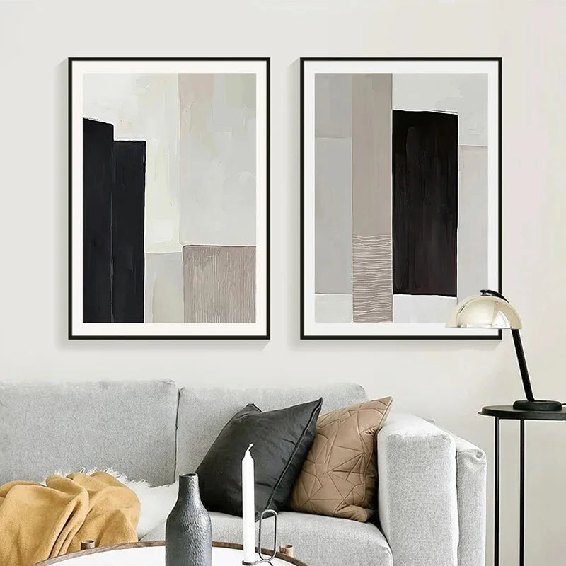 Black Beige Minimalist Abstract Wall Art Fine Art Canvas Prints Pictures For Living Room Bedroom Foyer Art For Contemporary Interiors