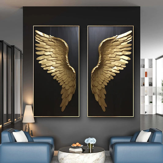 Black Golden Dream Angel Wings Wall Art Fine Art Canvas Prints Pictures For Modern Apartment Living Room Light Luxury Boutique Fashion House Art Decor