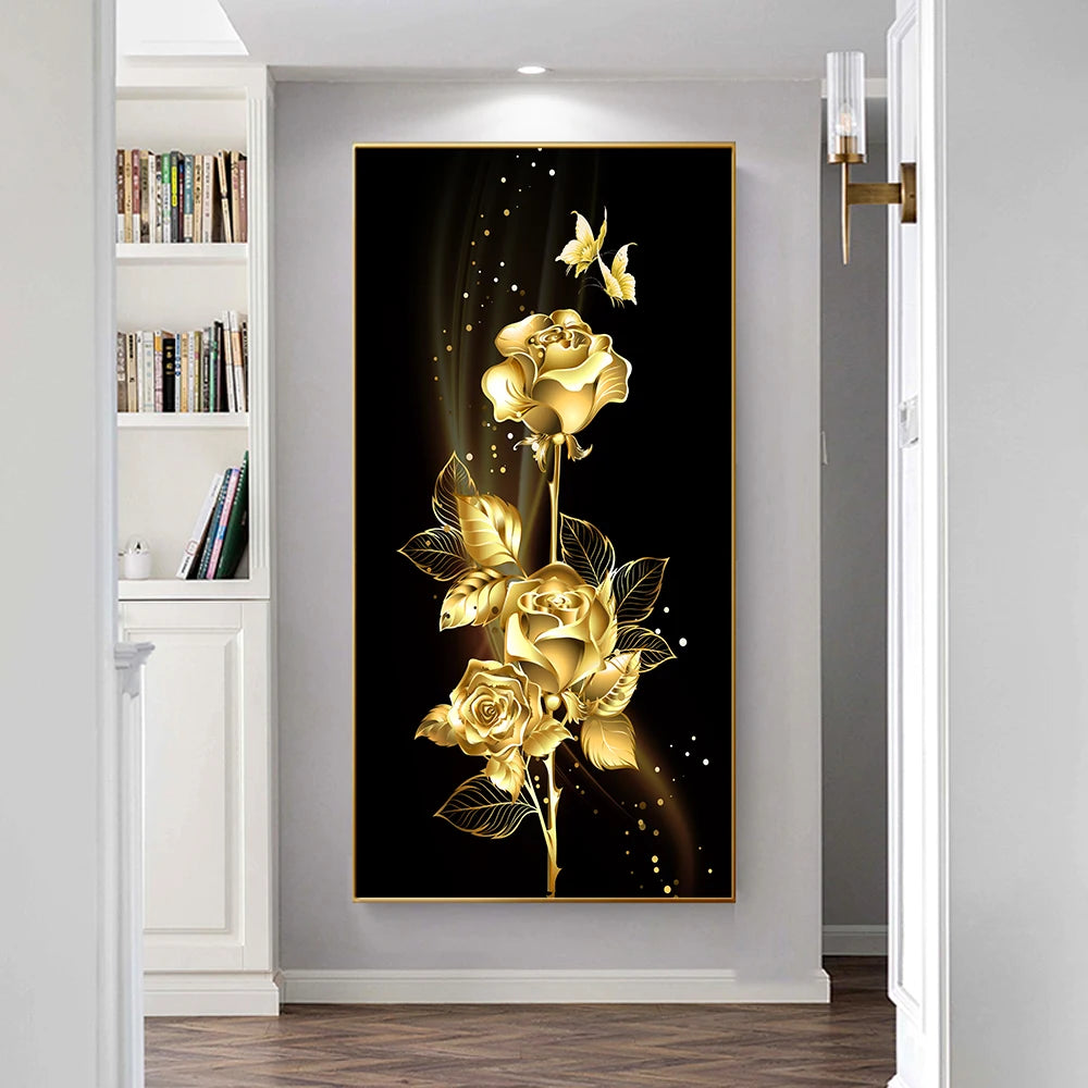 Black Golden Leaves Exotic Abstract Botanical Wall Art Fine Art Canvas Prints Pictures For Living Room Reception Foyer Art For Light Luxury Home Decor 2025