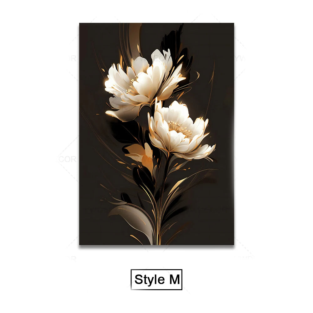 Black Golden Tropical Leaves Wall Art Fine Art Canvas Prints Modern Botanical Pictures For Luxury Living Room Dining Room Home Office Decor