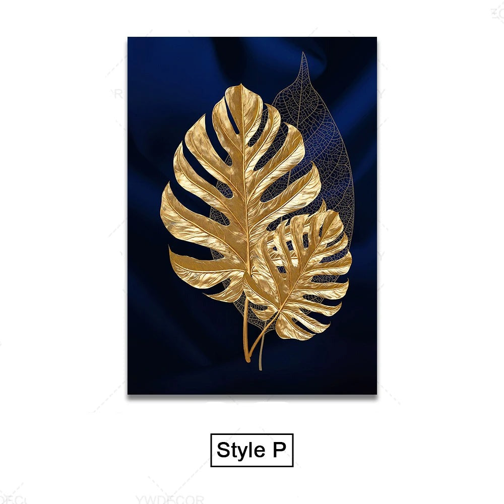 Black Golden Tropical Leaves Wall Art Fine Art Canvas Prints Modern Botanical Pictures For Luxury Living Room Dining Room Home Office Decor