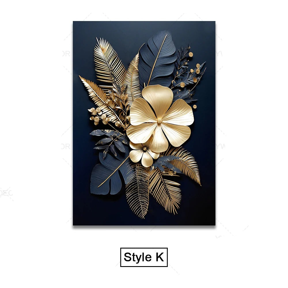 Black Golden Tropical Leaves Wall Art Fine Art Canvas Prints Modern Botanical Pictures For Luxury Living Room Dining Room Home Office Decor