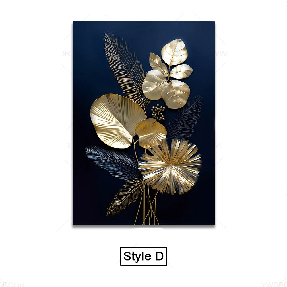 Black Golden Tropical Leaves Wall Art Fine Art Canvas Prints Modern Botanical Pictures For Luxury Living Room Dining Room Home Office Decor