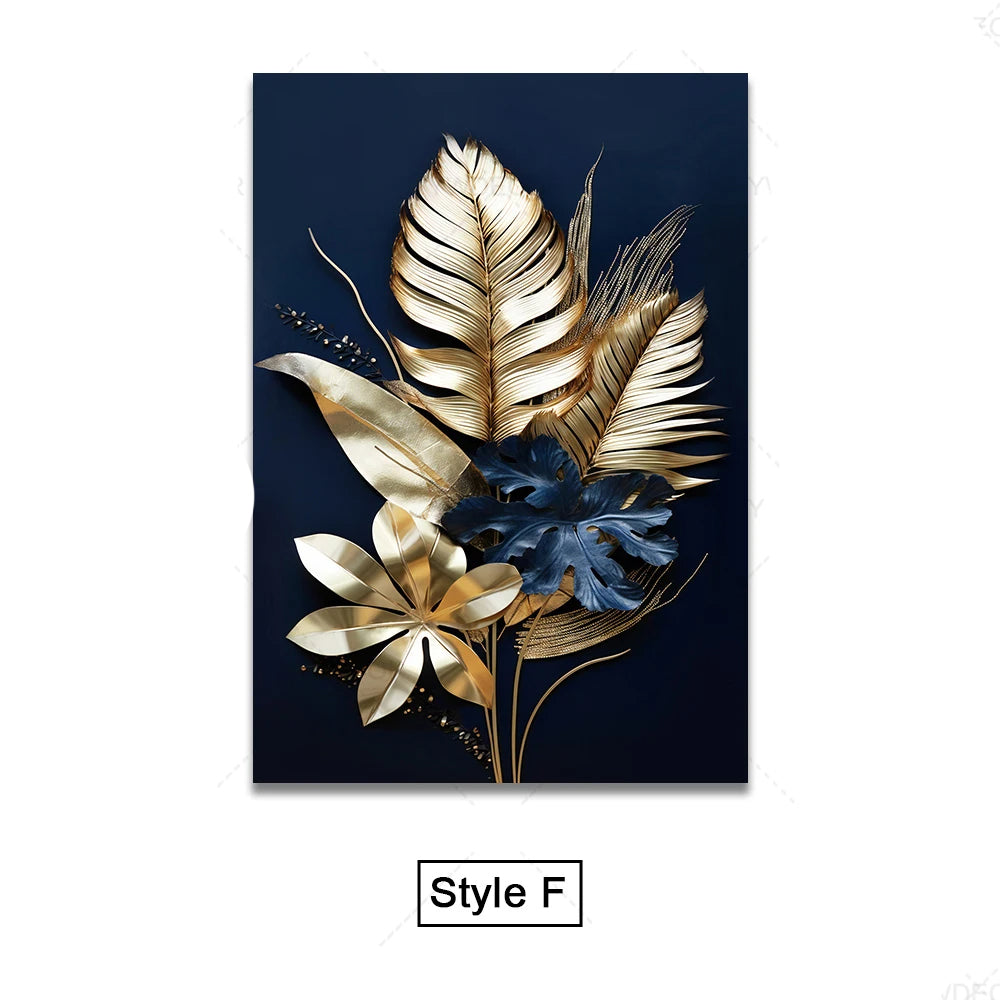 Black Golden Tropical Leaves Wall Art Fine Art Canvas Prints Modern Botanical Pictures For Luxury Living Room Dining Room Home Office Decor