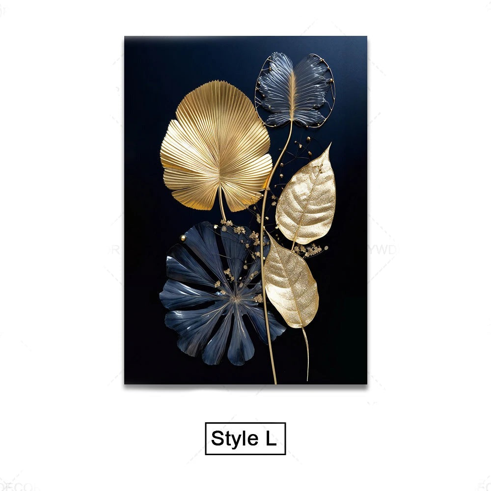Black Golden Tropical Leaves Wall Art Fine Art Canvas Prints Modern Botanical Pictures For Luxury Living Room Dining Room Home Office Decor