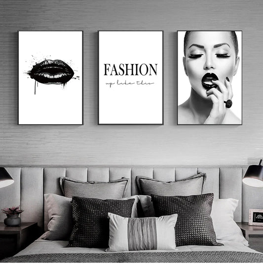 Black Lip Gloss Fashion Beauty Poster Wall Art Fine Art Canvas Prints Minimalist Black White Pictures For Studio Living Room Bedroom Salon Art Decor