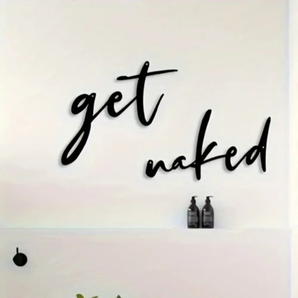 Black Metal Get Naked Wall Art For Bathroom 3d Iron Crafted Easy To Install Creative Typographic Wall Decor For Washroom Shower Room Nordic Home Decor