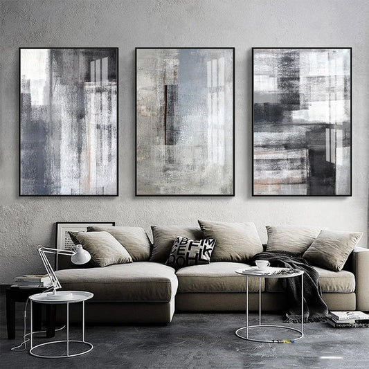 Black White Grey Urban Abstract Wall Art Fine Art Canvas Prints Pictures For Loft Apartment Living Room Dining Room Foyer Art For Modern Living