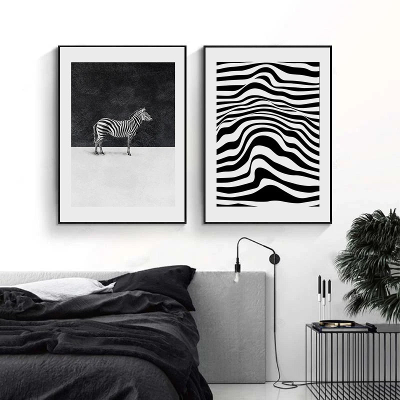 Black and White Striped Zebra Animal Canvas Painting Print Poster Mural Horse Modern Decorative Painting