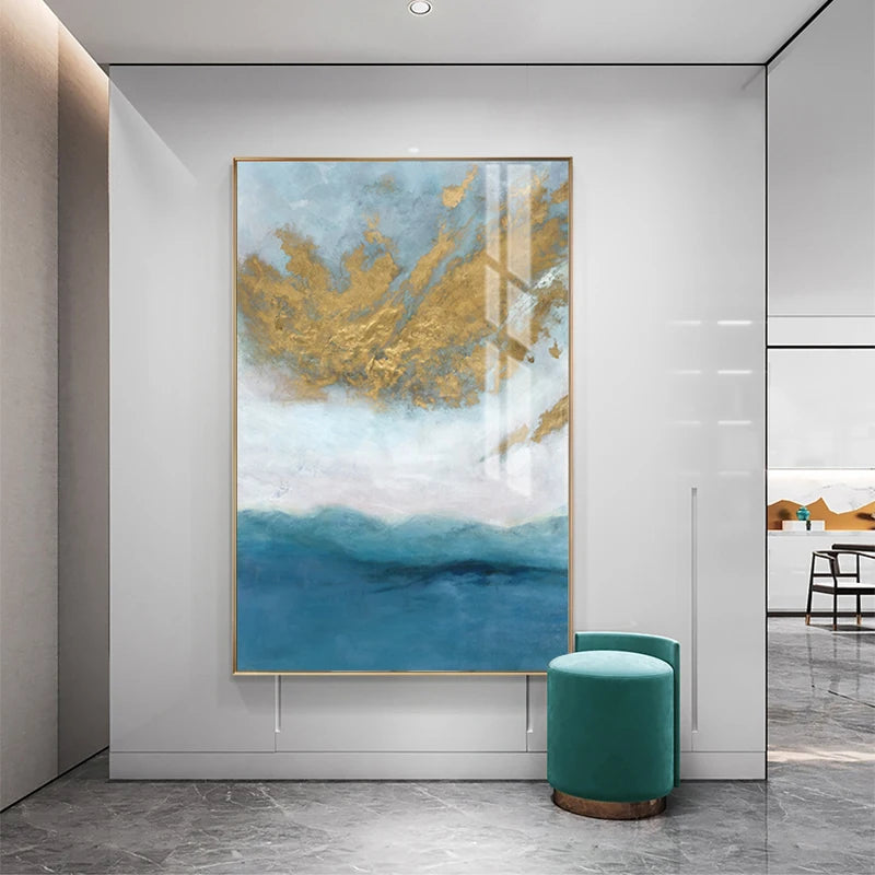 Blue Sea Golden Sands Wall Art Fine Art Canvas Prints Nordic Abstract Pictures For Modern Apartment Living Room Bedroom Foyer Art Decor