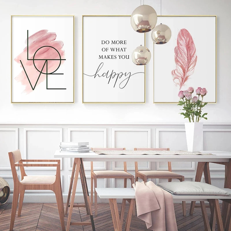 Blush Pink Love Feather Wall Art Fine Art Canvas Prints Minimalist Fashion Pictures For Living Room Girl's Bedroom Fashion Art Decor