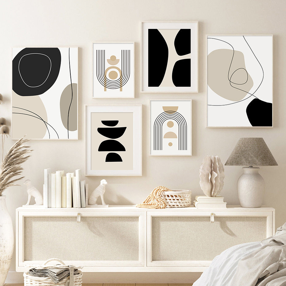 Modern Geometric Wall Art Abstract Line Shape And Form Fine Art Canvas Prints Black Beige Terracotta Pictures For Living Room Decor
