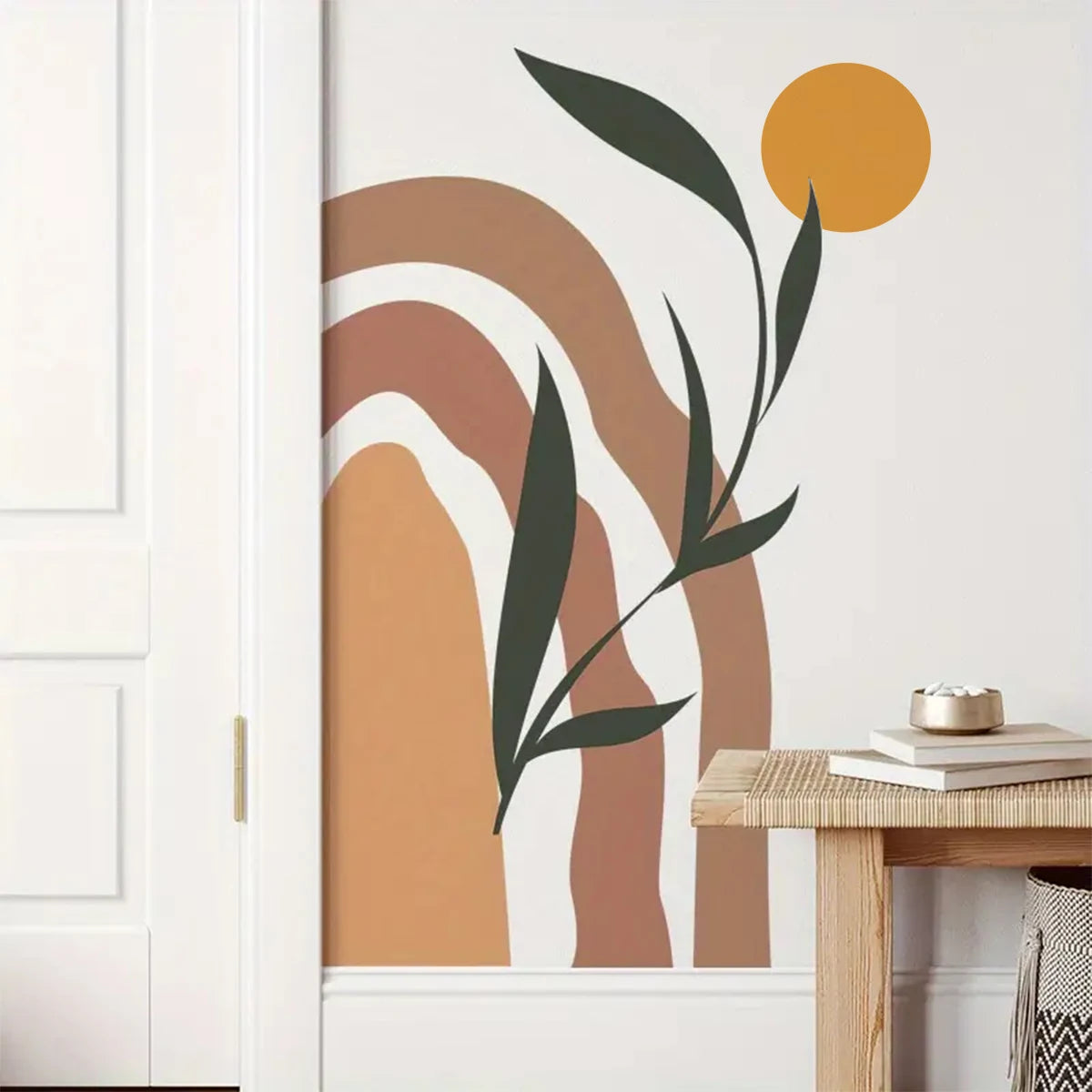 Boho Abstract Sun Arch Wall Mural – Simple Botanical Vinyl Wall Decal for Bedroom, Living Room, Creative DIY Home Decor