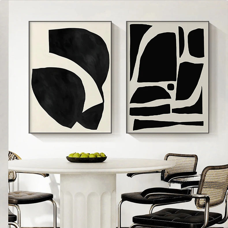 Bold Abstract Minimalist Black & White Wall Art Pictures For Living ...