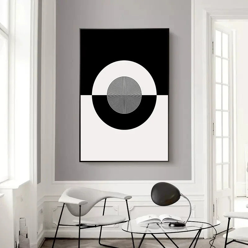 Bold Black White Geometric Abstract Wall Art Fine Art Canvas Prints Pictures For Modern Apartment Living Room Foyer Art For Contemporary Interiors