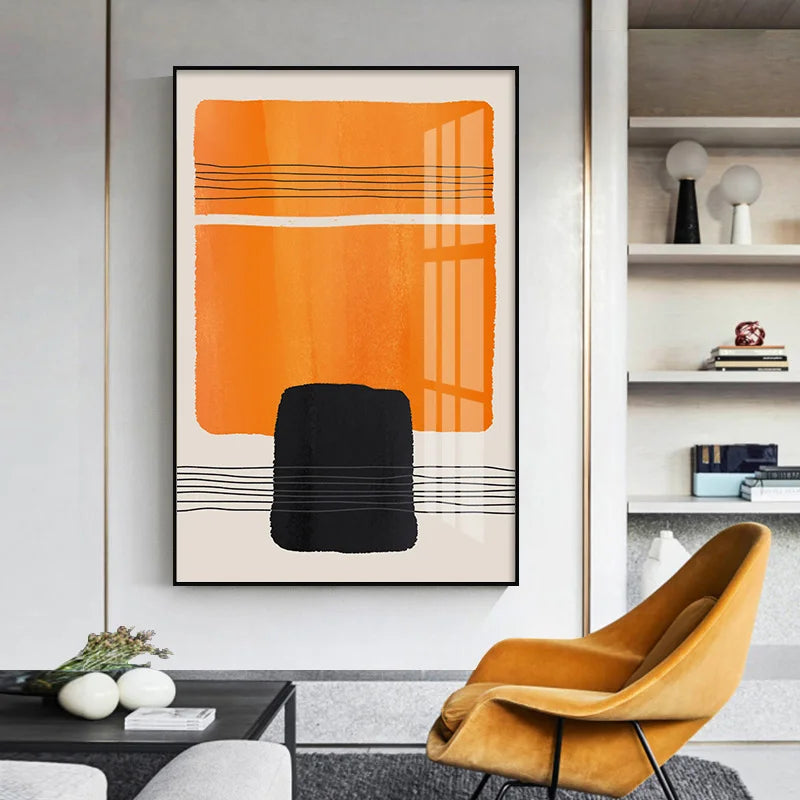 Bold Orange Beige Black Mosaic Abstract Wall Art Fine Art Canvas Prints Pictures For Modern Apartment Living Room Art For Contemporary Interiors