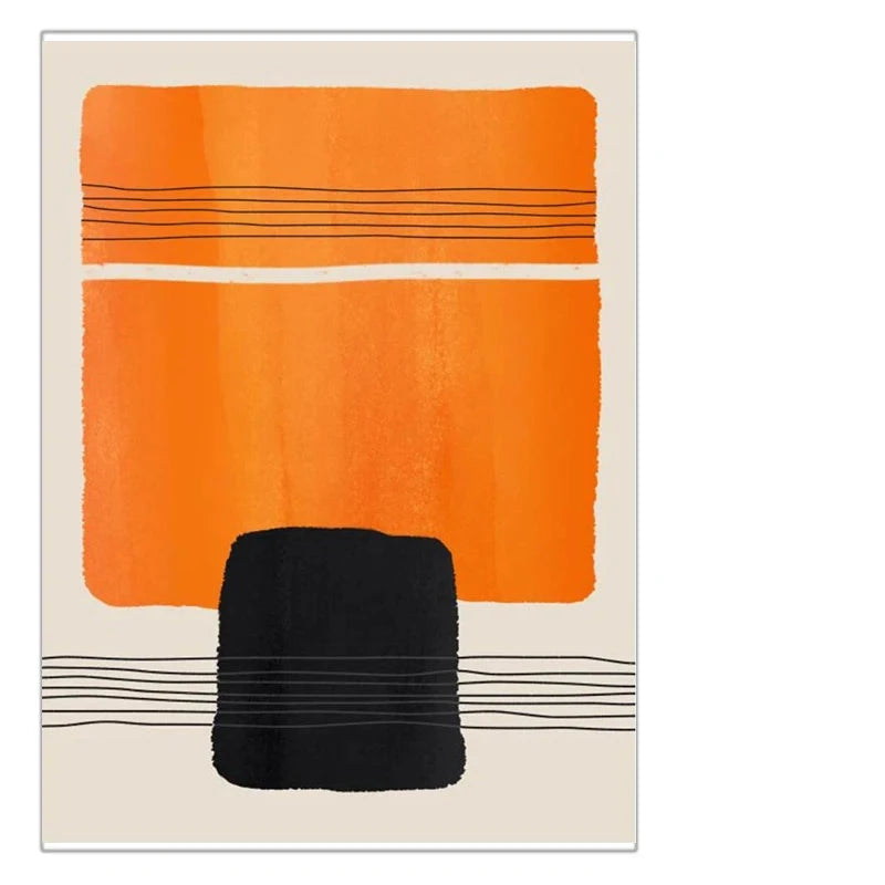 Bold Orange Beige Black Mosaic Abstract Wall Art Fine Art Canvas Prints Pictures For Modern Apartment Living Room Art For Contemporary Interiors