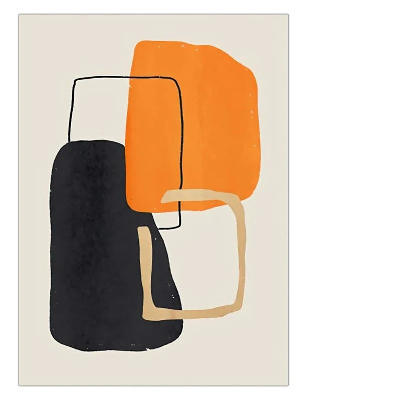 Bold Orange Beige Black Mosaic Abstract Wall Art Fine Art Canvas Prints Pictures For Modern Apartment Living Room Art For Contemporary Interiors