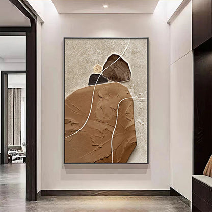 Brown Beige Abstract Nordic Wall Art Fine Art Canvas Prints Neutral Color Textural Stone Pebbles Pictures For Living Room Dining Room Wall Art Decor