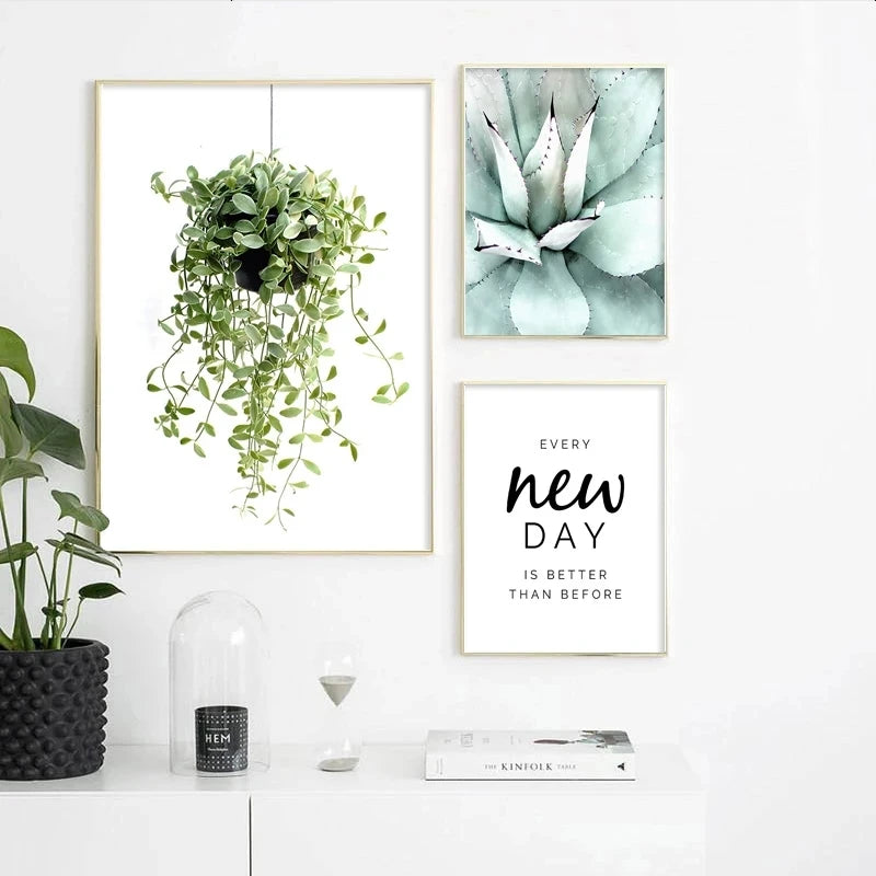 Cactus Eucalyptus Tropical Green Botany Wall Art Fine Art Canvas Prints Pictures For Living Room Kitchen Dining Room Home Decor