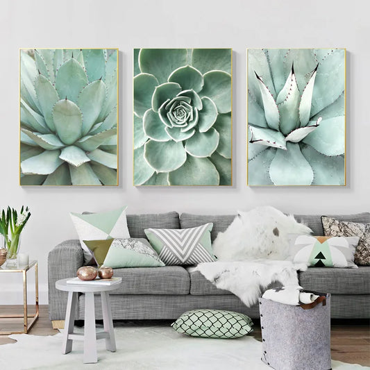 Cactus Wall Art Fine Art Canvas Prints Pictures For Living Room Dining Room Green Leaf Botanical Art For Modern Apartment Decor
