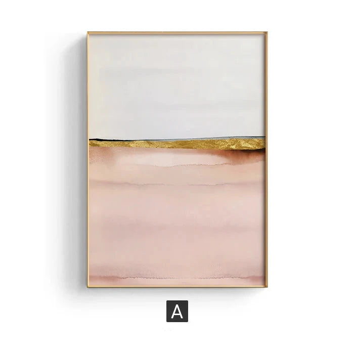 Chic Abstract Golden Pink Wall Art Fine Art Canvas Prints Modern Pictures For Contemporary Living Room Bedroom Hotel Room Art Decor