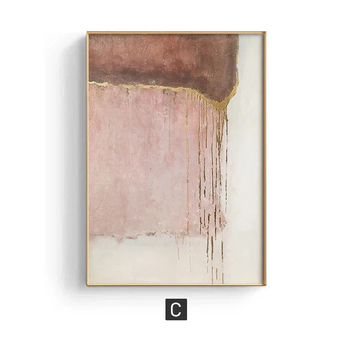 Chic Abstract Golden Pink Wall Art Fine Art Canvas Prints Modern Pictures For Contemporary Living Room Bedroom Hotel Room Art Decor