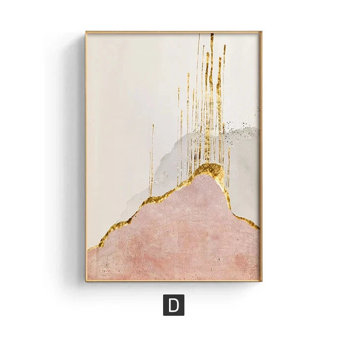 Chic Abstract Golden Pink Wall Art Fine Art Canvas Prints Modern Pictures For Contemporary Living Room Bedroom Hotel Room Art Decor