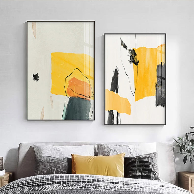 Colorful Minimalist Abstract Wall Art Fine Art Canvas Prints Orange Yellow Black Beige Pictures For Living Room Dining Room Nordic Home Decor