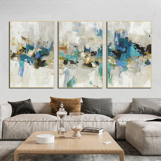 Contemporary Abstract Neutral Colors Wall Art Fine Art Canvas Prints Blue Beige Pictures For Modern Living Room Bedroom Home Decor