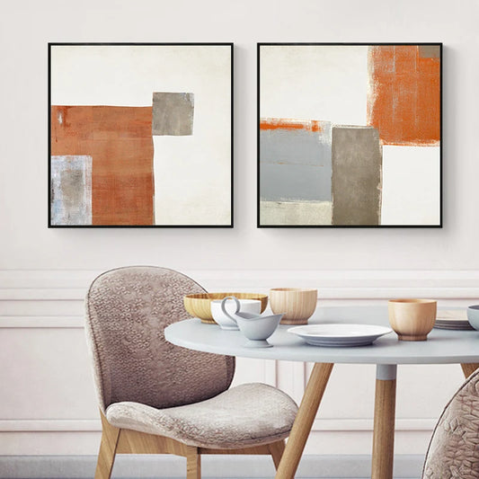 Contemporary Abstract Orange Beige Color Block Wall Art Fine Art Canvas Prints Square Format Pictures For Living Room Bedroom Art Decor