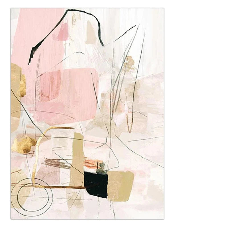 Contemporary Pastel Abstract Canvas Print Wall Art - Bold and Delicate Geometric Art in Pink, White, Black, and Beige - Perfect for Modern Minimalist Interiors