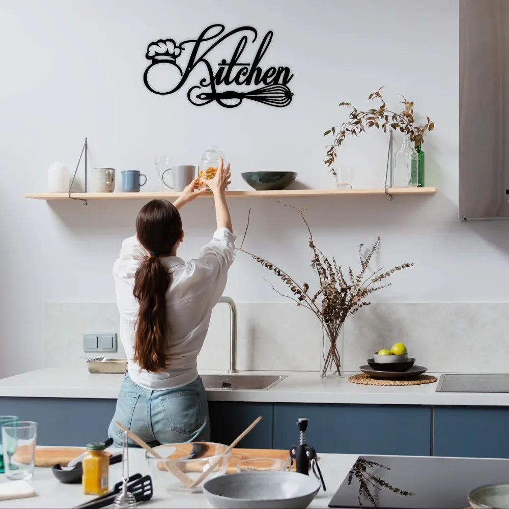 Cookery Lovers Kitchen Sign Black Metal Wall Art 3d Iron Craft Typographic Wall Decoration For Modern Creative Kitchen Decor