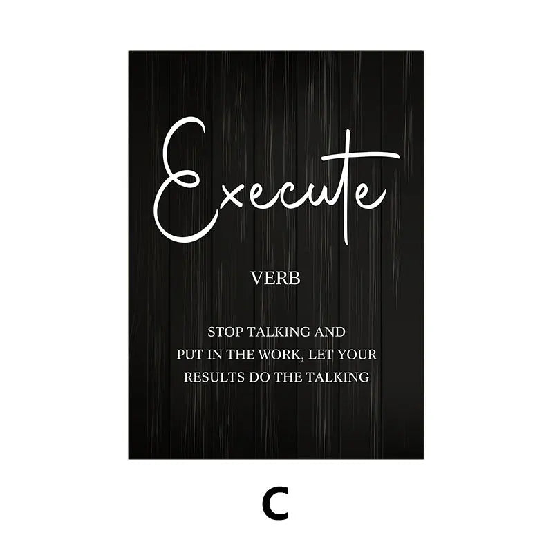 Black background with white text 'Execute' and definition on a white background