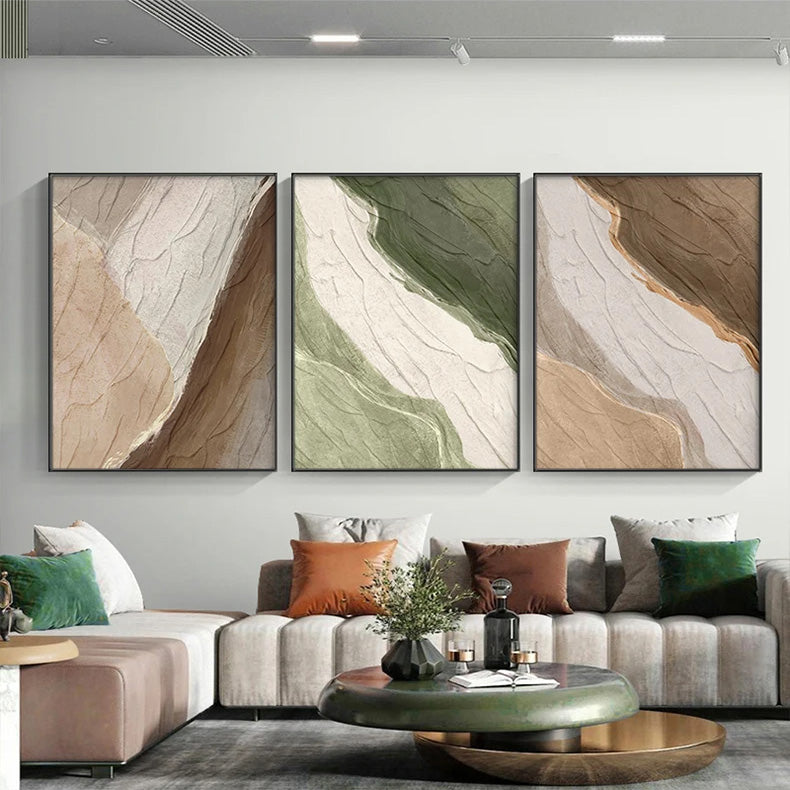 Earthy Colors Abstract Minimalist Green Brown Beige Wall Art Fine Art Canvas Prints Pictures For Modern Apartment Living Room Dining Room