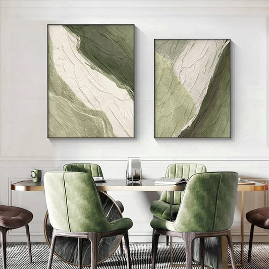 Earthy Colors Abstract Minimalist Green Brown Beige Wall Art Fine Art Canvas Prints Pictures For Modern Apartment Living Room Dining Room