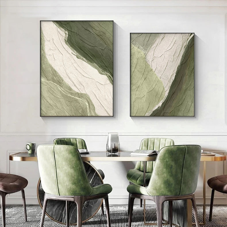 Earthy Colors Abstract Minimalist Green Brown Beige Wall Art Fine Art Canvas Prints Pictures For Modern Apartment Living Room Dining Room