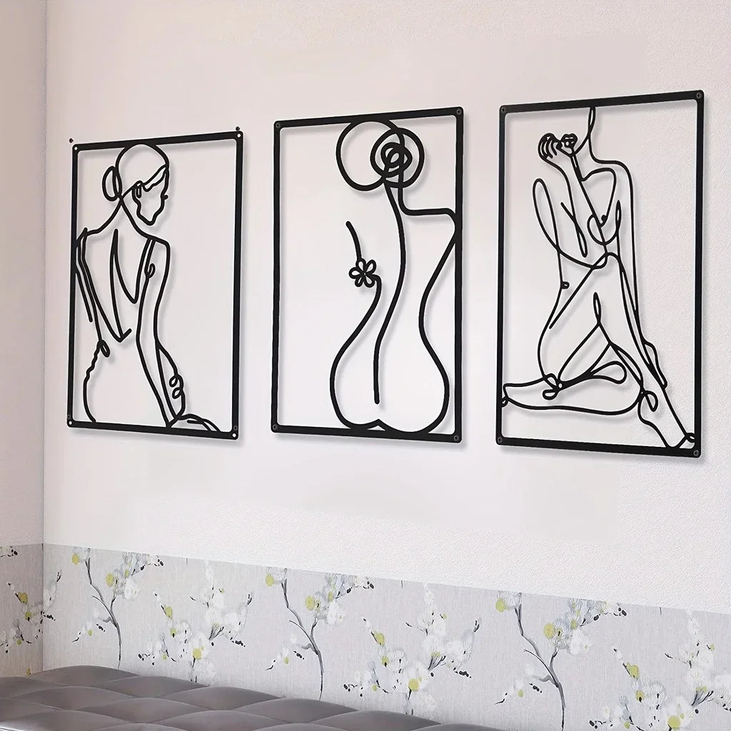 Elegant Lady Figure Art Line Art Metal Wall Art 3D Iron Crafted Wall Decoration For Living Room Bedroom Beauty Salon Wall Decor