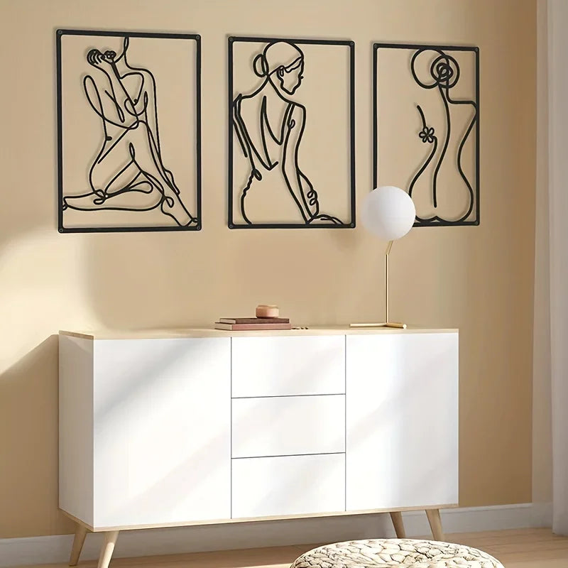 Elegant Lady Figure Art Line Art Metal Wall Art 3D Iron Crafted Wall Decoration For Living Room Bedroom Beauty Salon Wall Decor