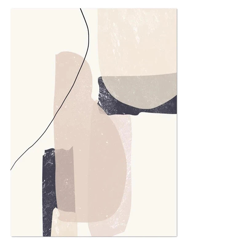 Elegant Minimalist Abstract Wall Art Fine Art Canvas Prints - Organic Shapes and Lines in Beige, Blush, and Black - Perfect for Modern Interiors and Home Decor