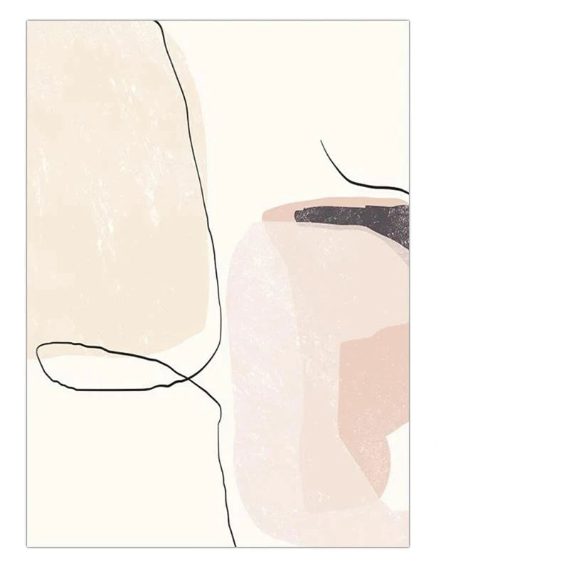 Elegant Minimalist Abstract Wall Art Fine Art Canvas Prints - Organic Shapes and Lines in Beige, Blush, and Black - Perfect for Modern Interiors and Home Decor