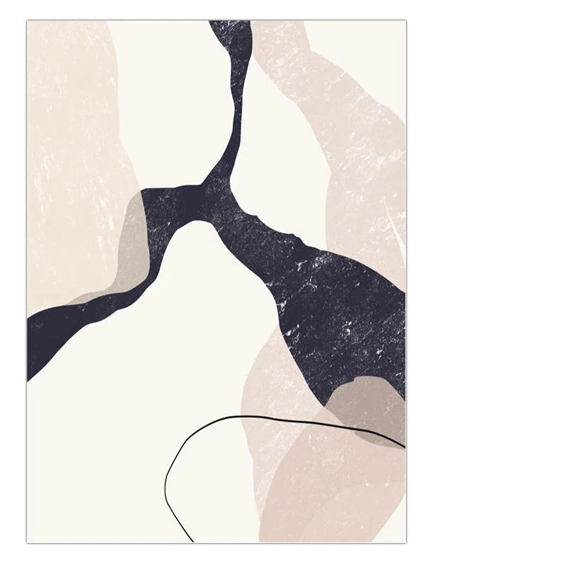 Elegant Minimalist Abstract Wall Art Fine Art Canvas Prints - Organic Shapes and Lines in Beige, Blush, and Black - Perfect for Modern Interiors and Home Decor