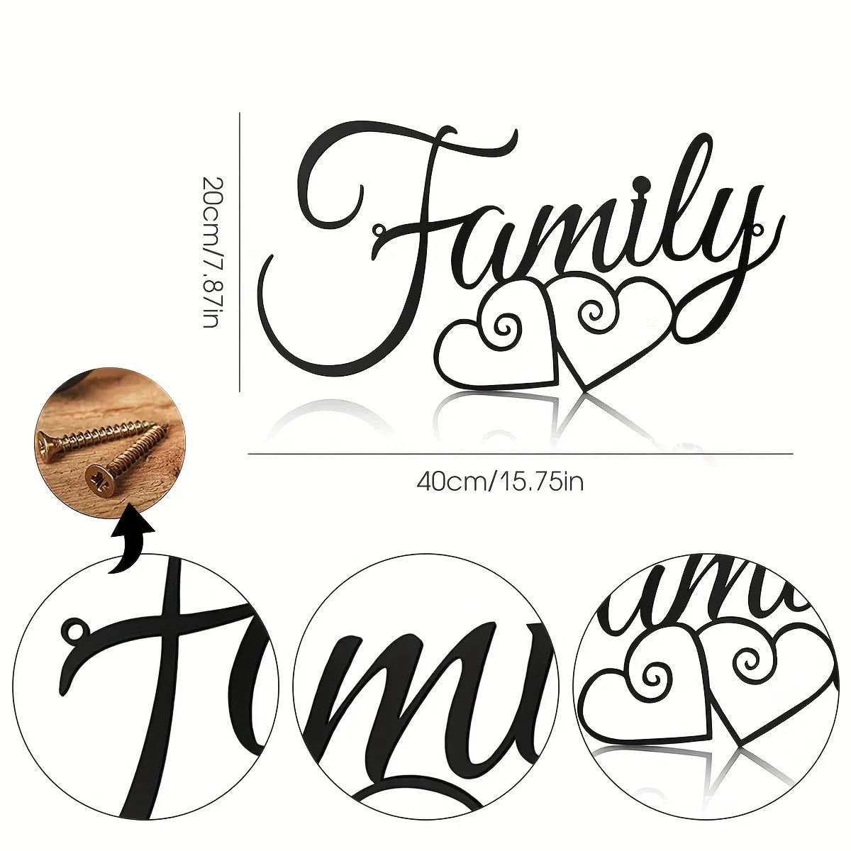 Elegant Typographic Family Sign Black Metal Wall Art 3d Iron Craft Wall Decoration For Living Room Dining Room Creative Nordic Home Decor