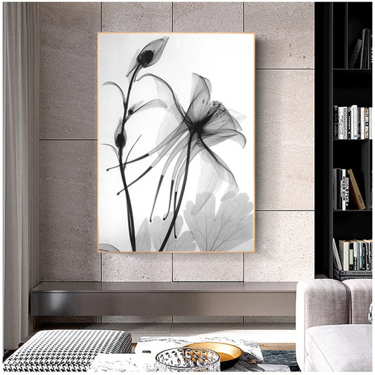 Exotic Floral Minimalist Black White Wall Art Fine Art Canvas Prints Modern Botanical Pictures For Living Dining Room Home Office Decor