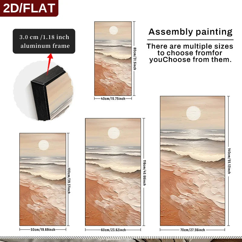 FRAMED Abstract Sunset Seascape Wall Art – Big Sizes Canvas Prints + Slim Bezel Black Metal Frame