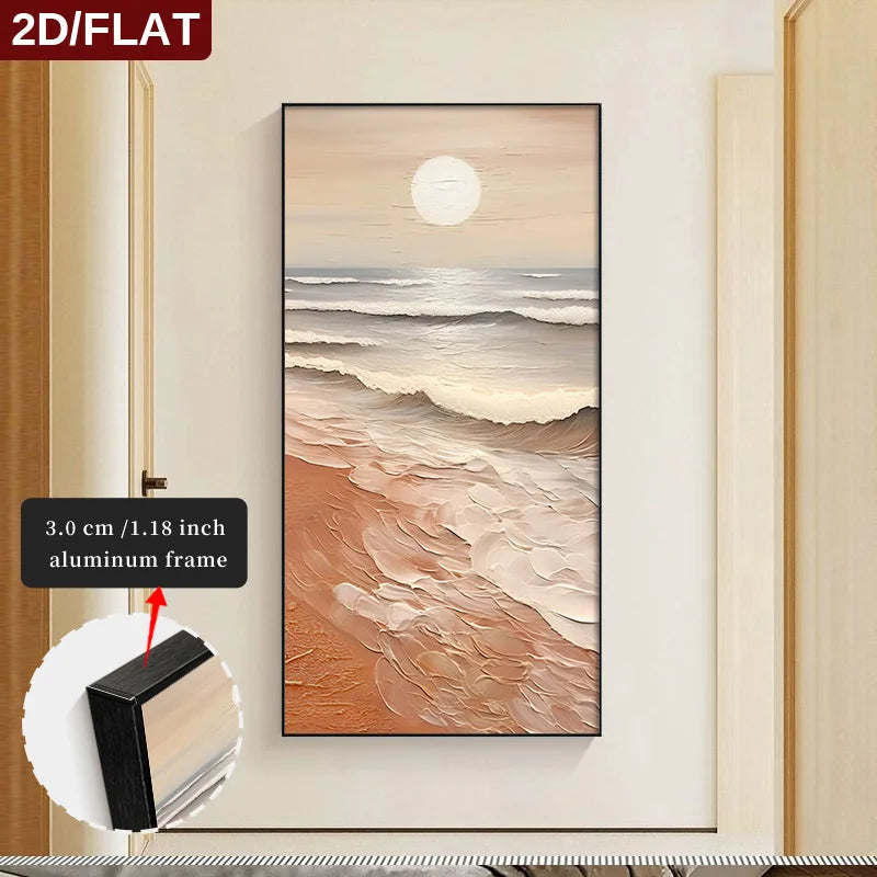 FRAMED Abstract Sunset Seascape Wall Art – Big Sizes Canvas Prints + Slim Bezel Black Metal Frame