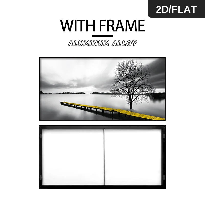 FRAMED Calming Lake Pier Landscape Wall Art - Big Sizes Yellow Black White Canvas Print + Slim Bezel Black Metal Frame